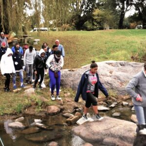 school karen leading group over bridges